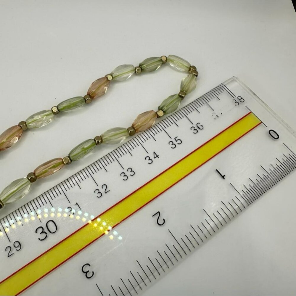 Lenox Iridescent Glass Beads Green Peach Clear Tones Gold Iridescent Necklace - Picture 7 of 9